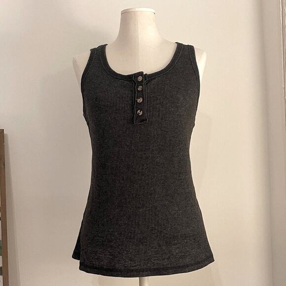 *Like New* Soft Gray Ribbed Tank Top with Wooden Buttons - Picture 1 of 7